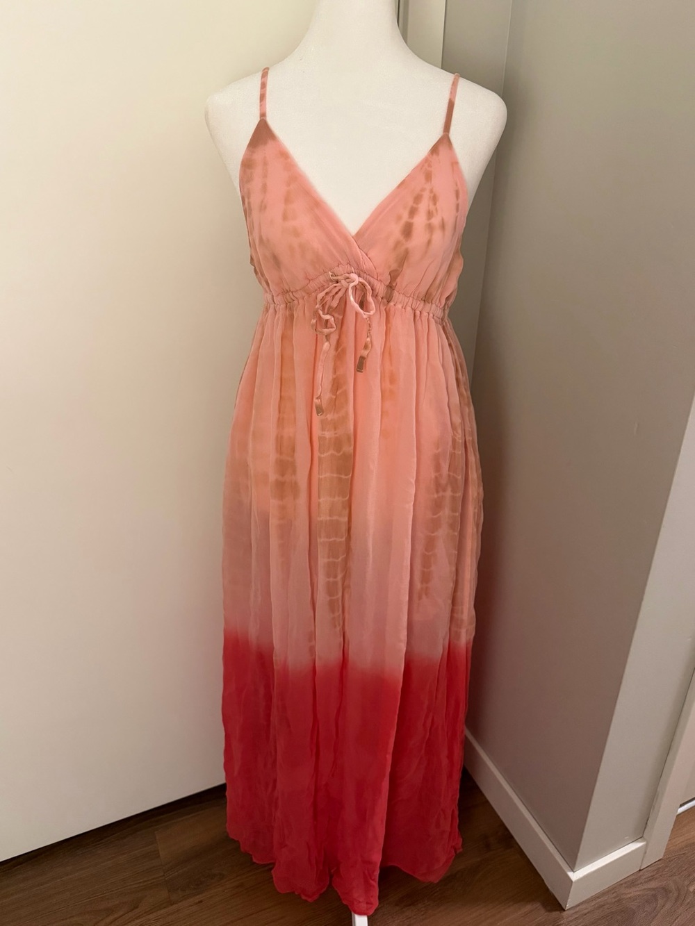 Pink Ombre Maxi Dress with Drawstring Waist
